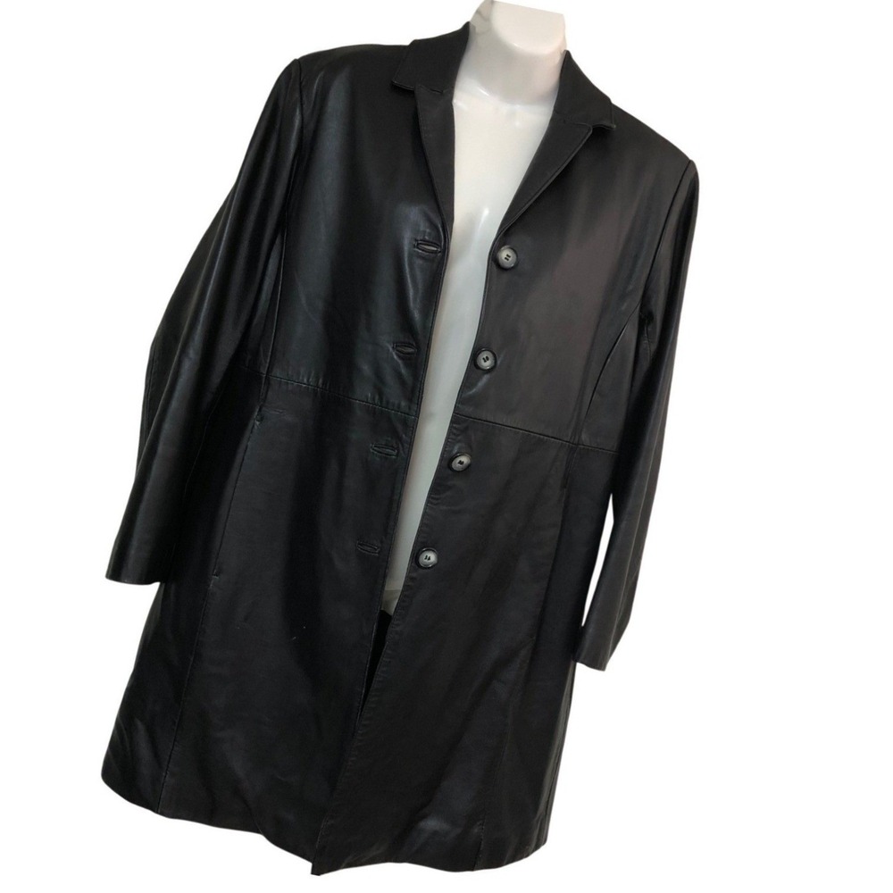J Jill Leather Trench‎ Coat Black Minimalist Goth Witchy Whimsigoth Womens SP